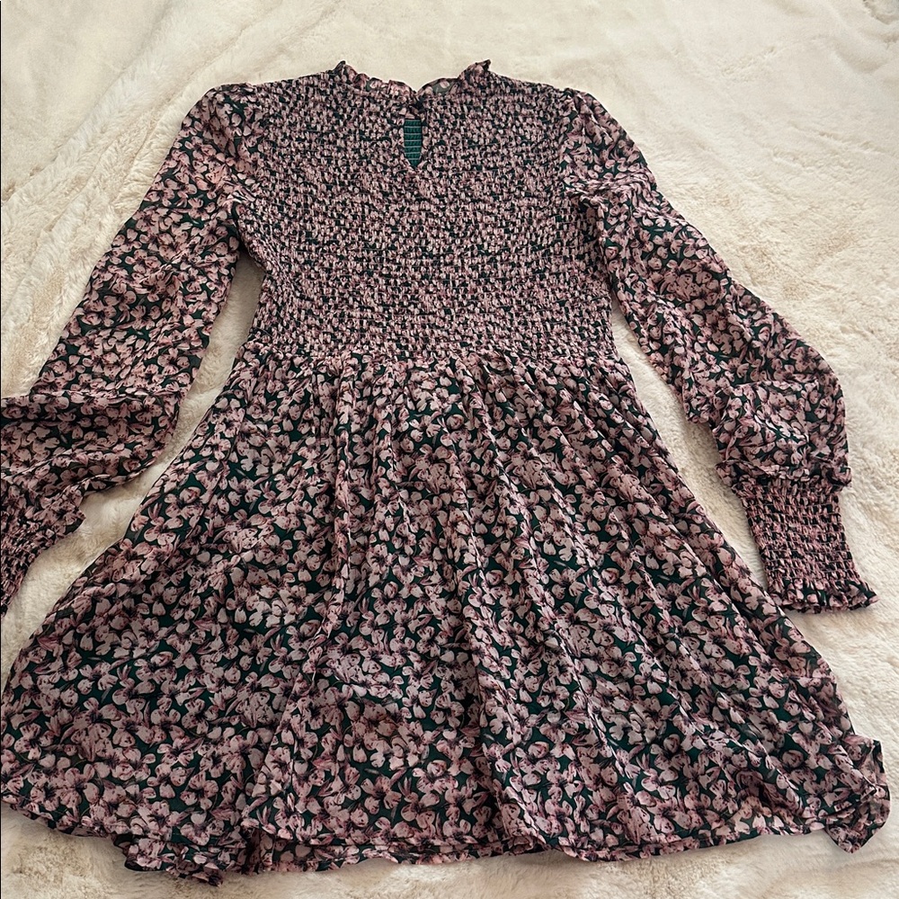 Lulu's Emerald Green and Pink Floral Dress, M - Picture 12 of 13
